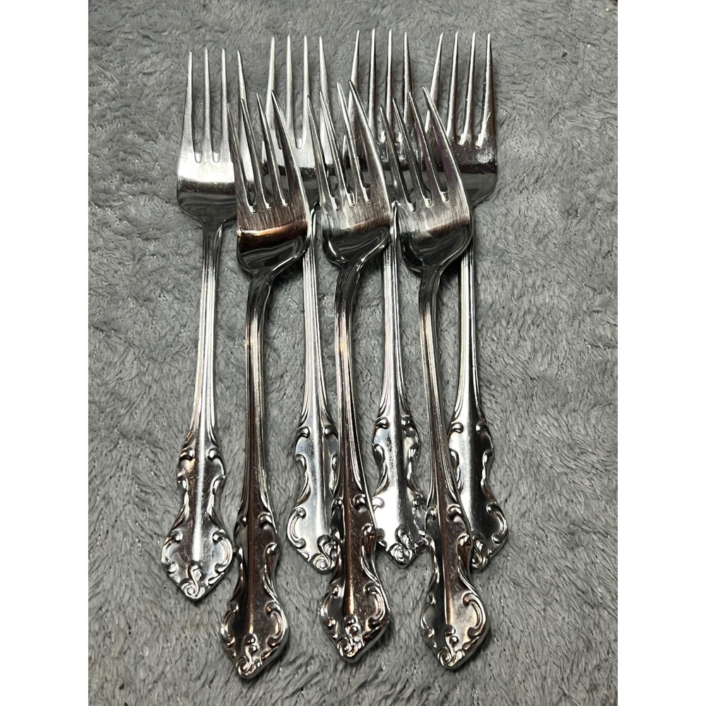 Vintage Eldan Japan Ornate Rococo Stainless Dinner Forks Set of 7 Elegant